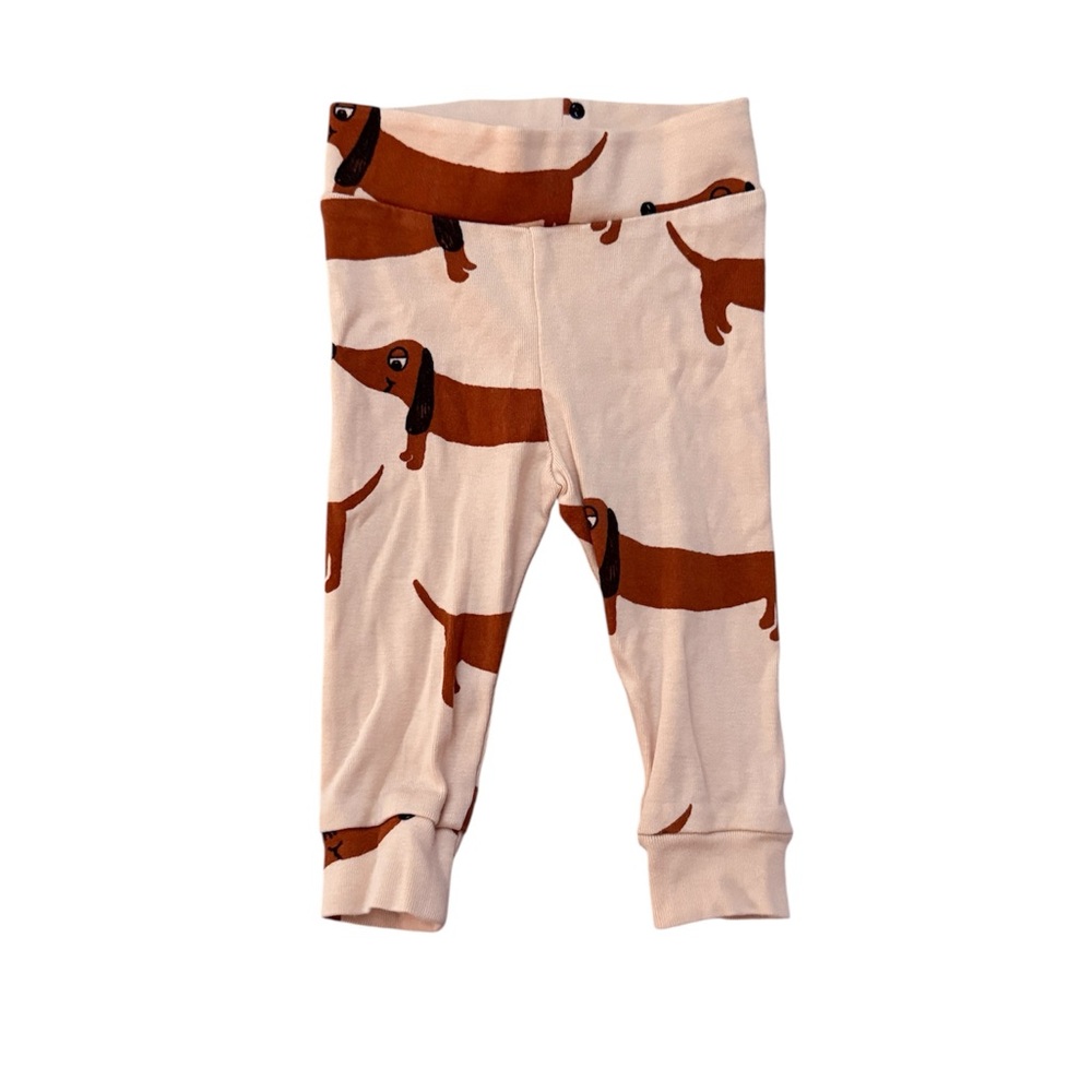 Mini Rodini Cream Leggings with Brown Dachshund Print Size 0-3 months